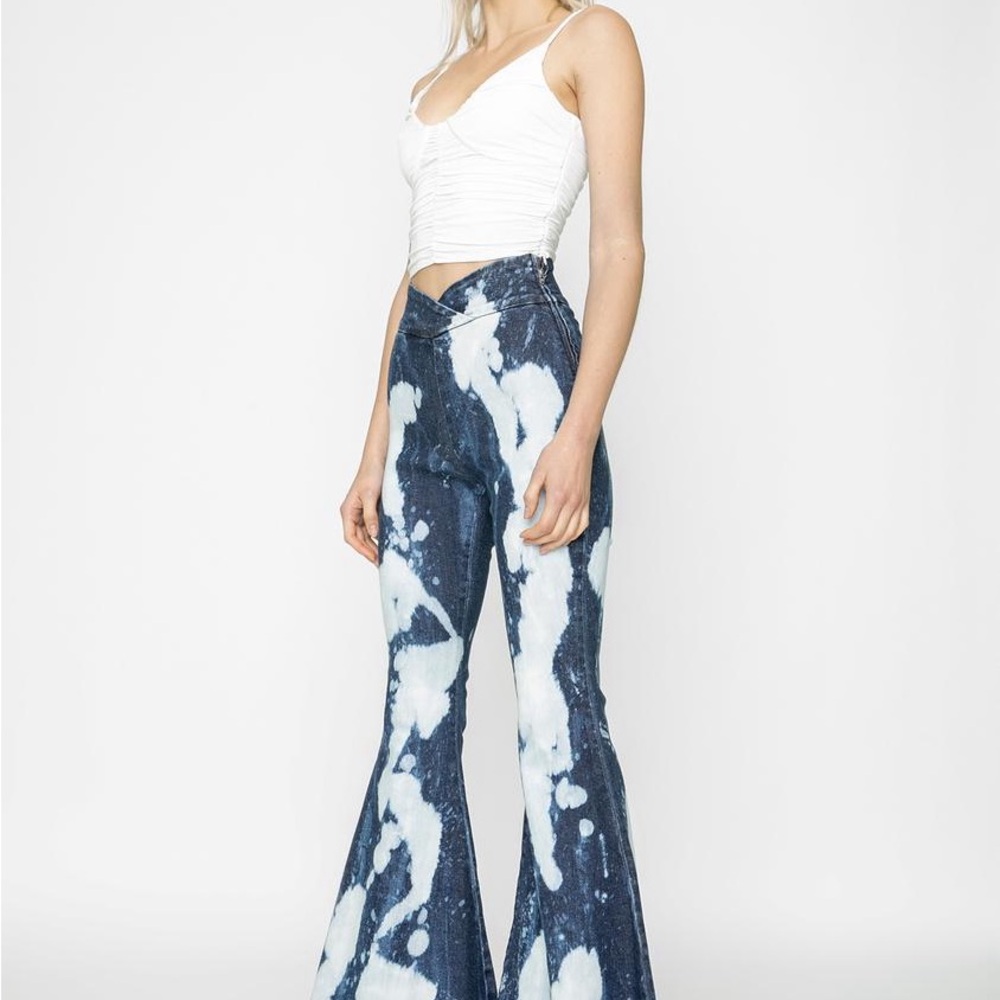 I.AM.GIA Dark Blue Tie-Dye Bell bottom Flare Jeans - Picture 2 of 11